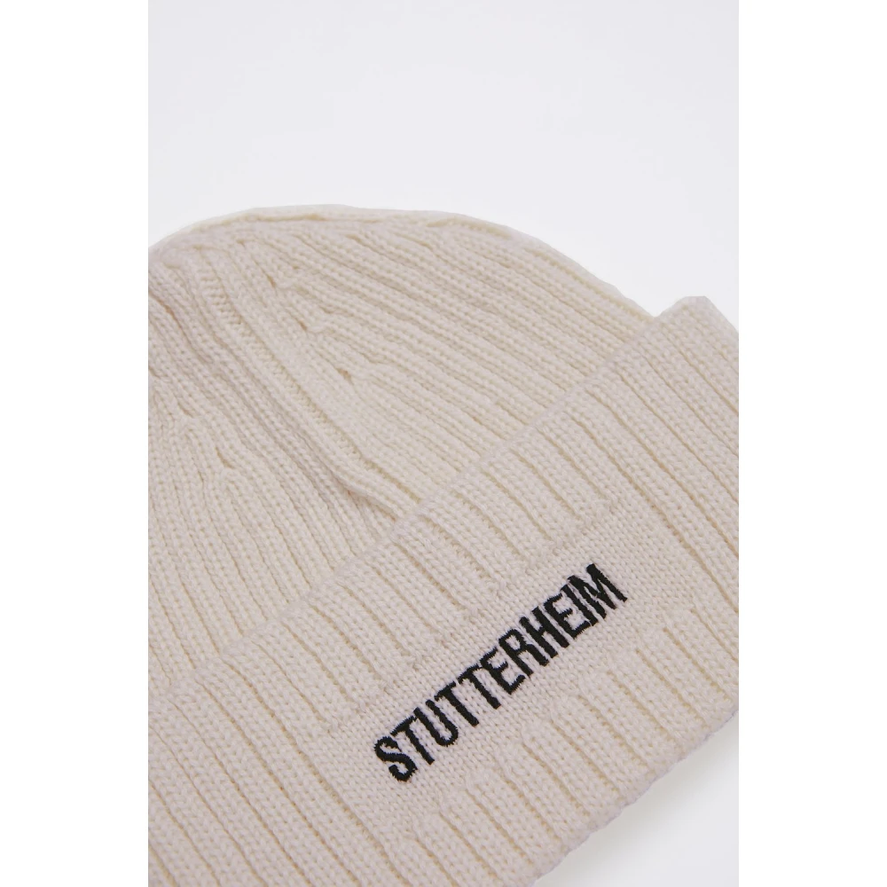 Stutterheim Merino Wol Logo Beanie Muts Beige Heren