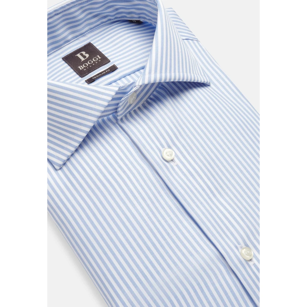 Boggi Milano Regular Fit Overhemd van Gestreept Katoenen Twill Blue Heren