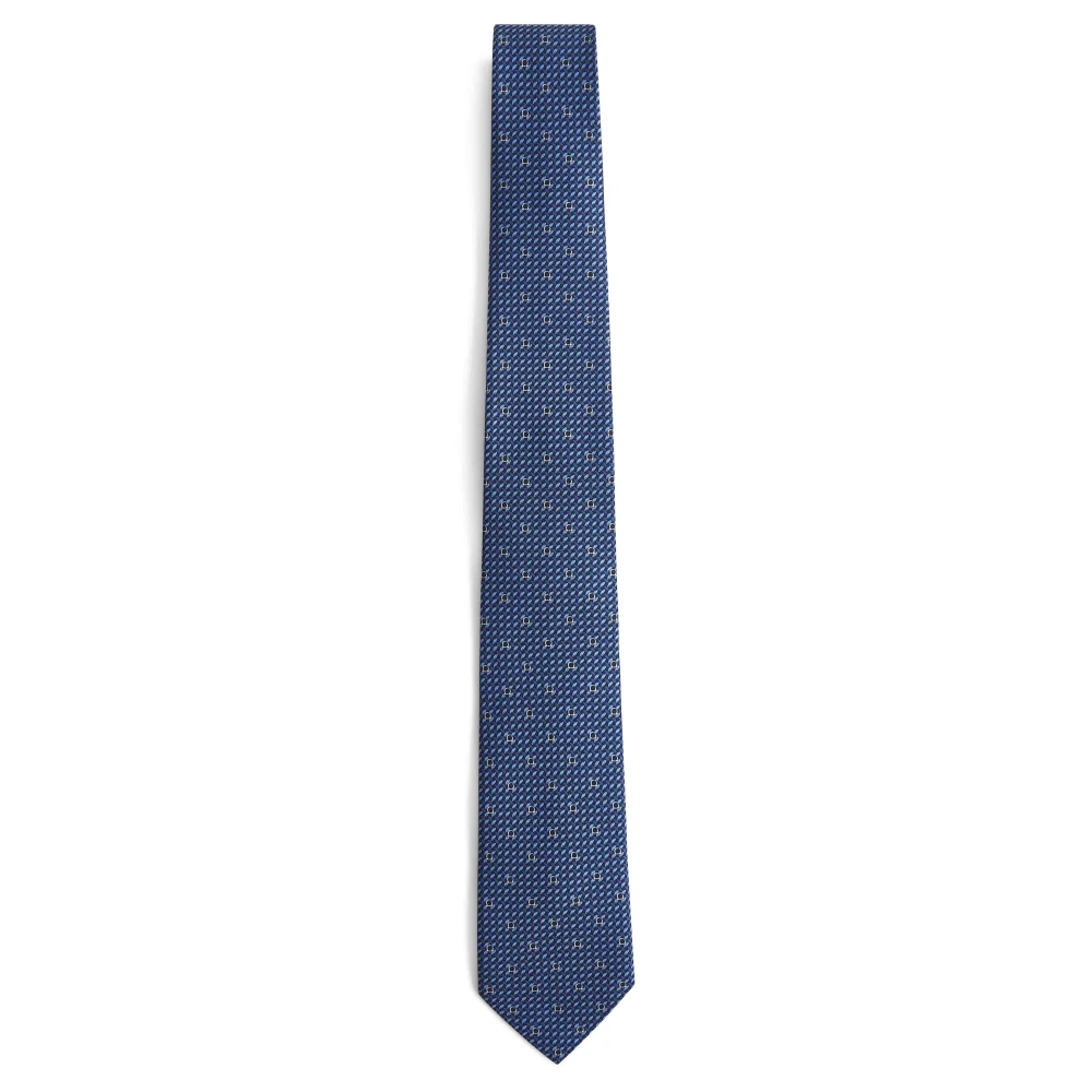 Ferragamo Men's Blue Ties, One Size, Net Pattern Gancini Silk Tie