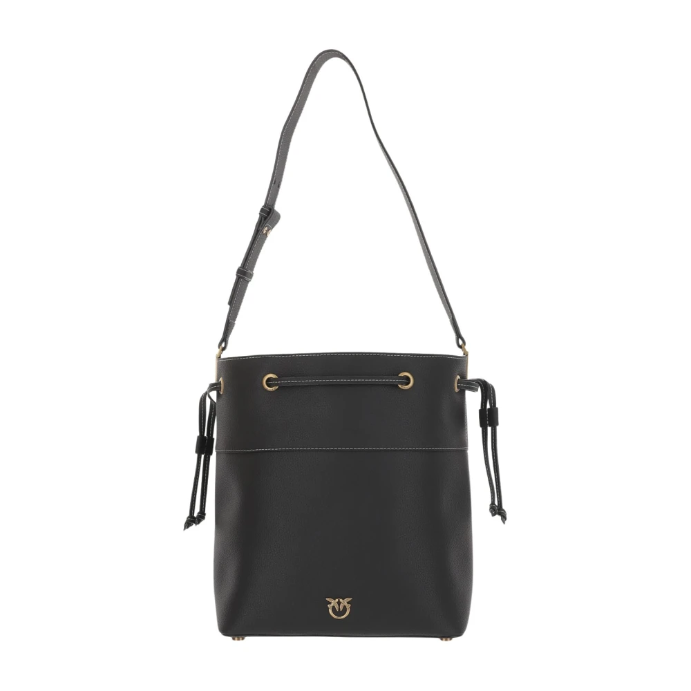 Pinko Women's Black Leather Shoulder Bag With Love Birds