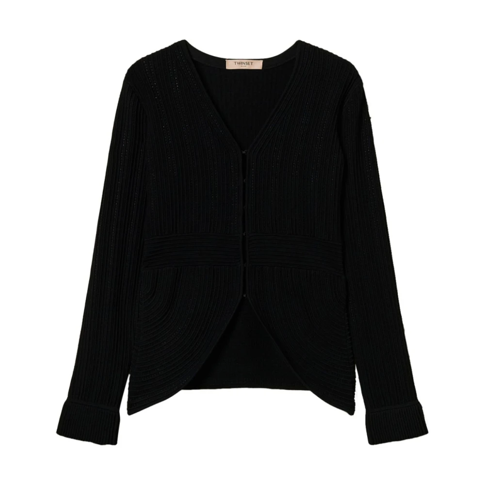 Twinset Zwart Gebreid Jasje met Wijd Uitlopende Manchetten Black Dames