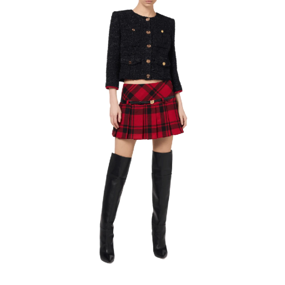 Elisabetta Franchi Rood en zwart tweed cropped jasje Black Dames