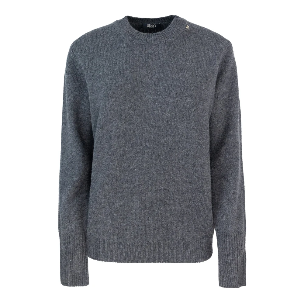 Liu Jo Gebreide Grijze Trui Ronde Hals Lange Mouw Gray Dames