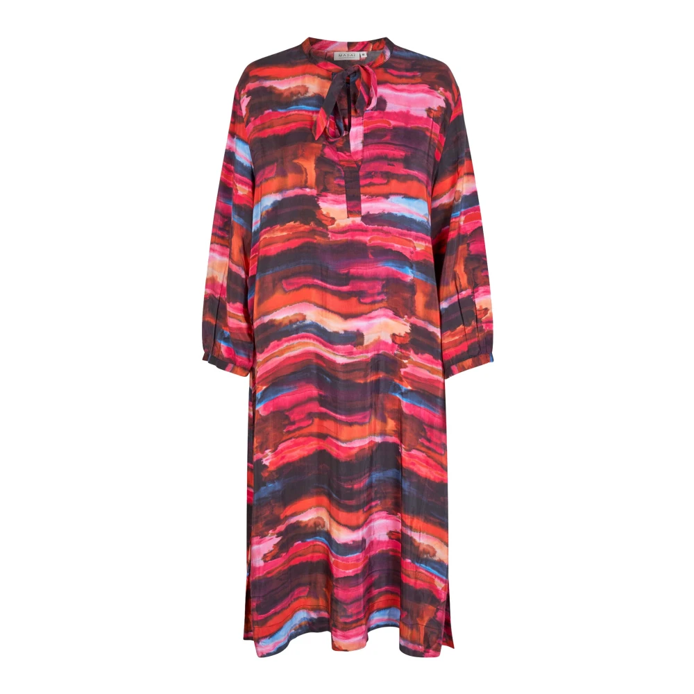 Masai Bloemenprint Jurk met V-Hals Red Dames