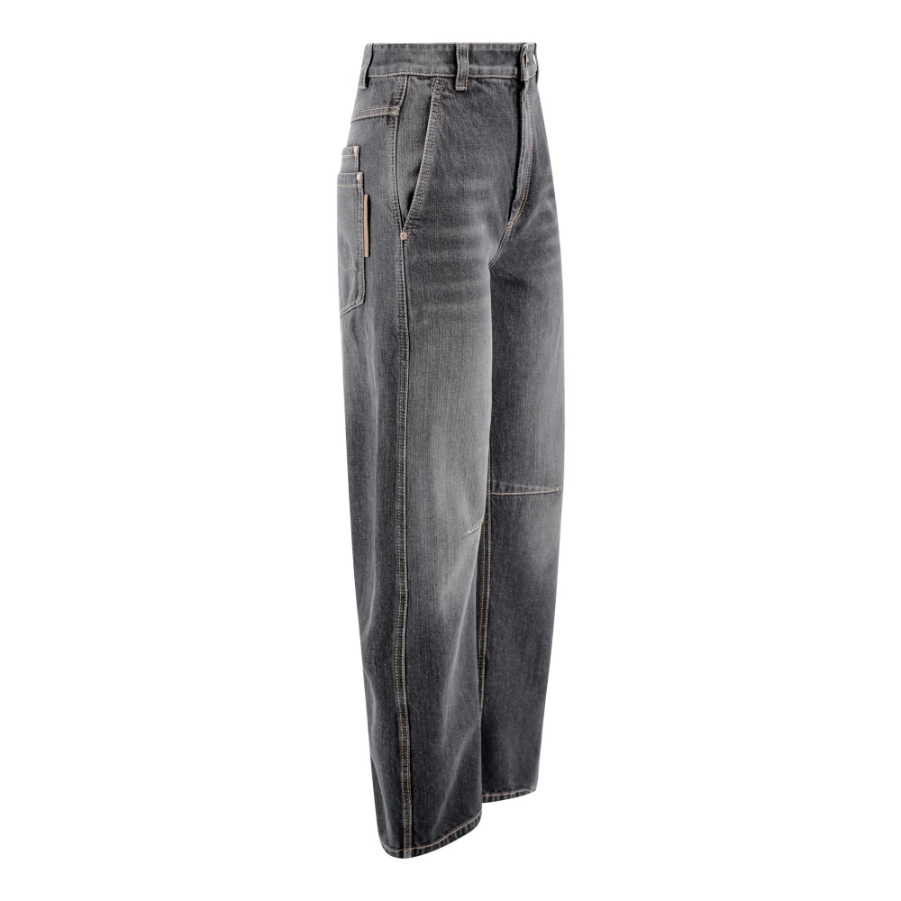 BRUNELLO CUCINELLI Zwarte Denim Hoge Taille Broek Black Dames