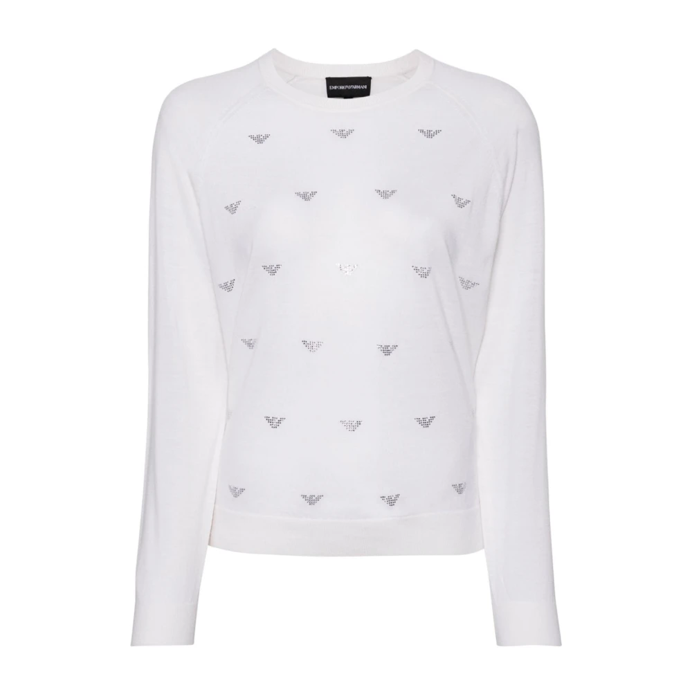 Emporio Armani Witte Sweater met Strass Logo White Dames