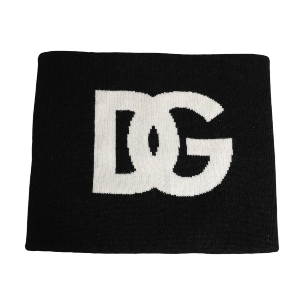 Dolce & Gabbana Men's Black Cashmere Knitted Logo Scarf