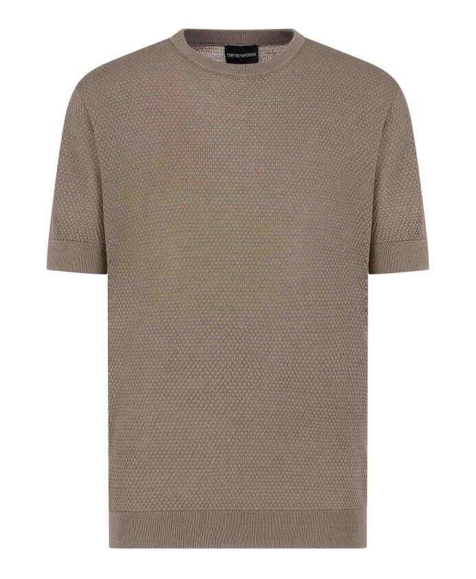 brown-textured-knit-short-sleeved-sweater
