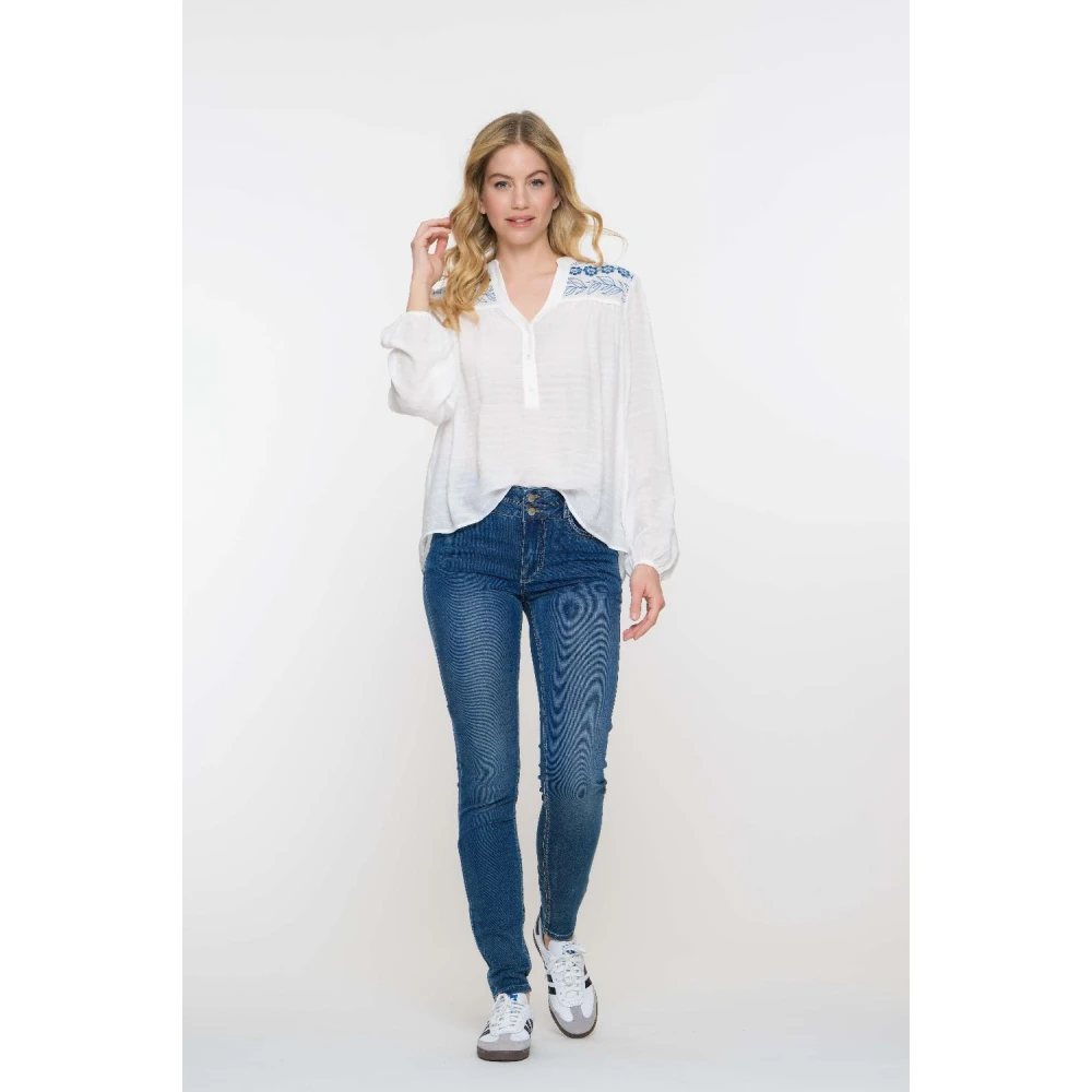 Geisha Geborduurde Blouse White Dames