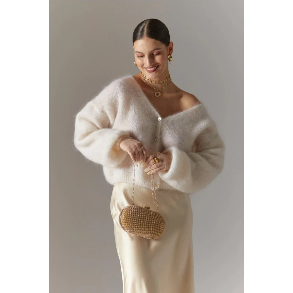 American Dreams Witte Cropped Cardigan Mohair Knoopsluiting White Dames