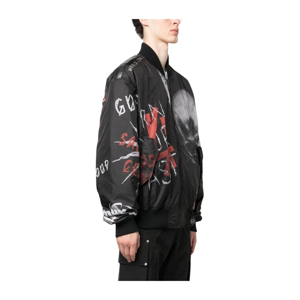 44 Label Group Zwarte Bedrukte Bomber met Skull Prints Black Heren