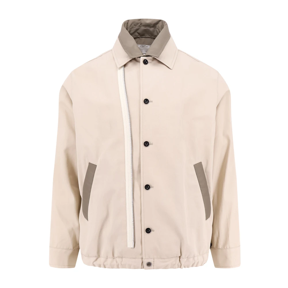 Sacai Katoenen jas met nylon profielen Beige Heren