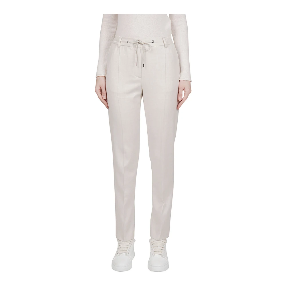 Eleventy Lurex Wollen Blend Trekkoord Broek Beige Dames