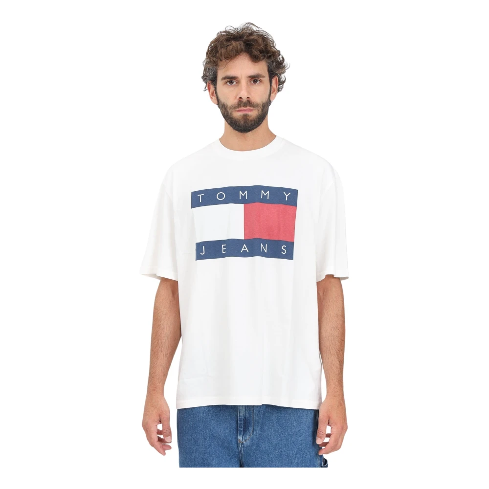 Tommy Jeans Vlag Logo Korte Mouw T-shirt White Heren