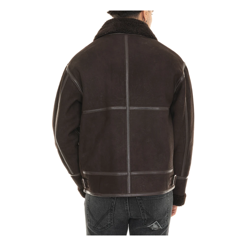 Roy Roger's Shearling Leren Trim Jas met Rits Brown Heren