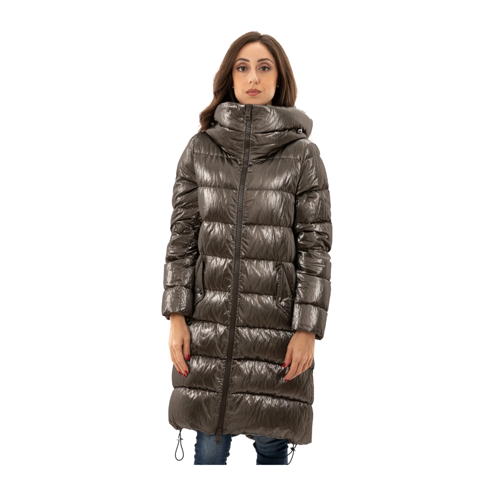 Herno Lange Gewatteerde Parka met Capuchon Gray Dames