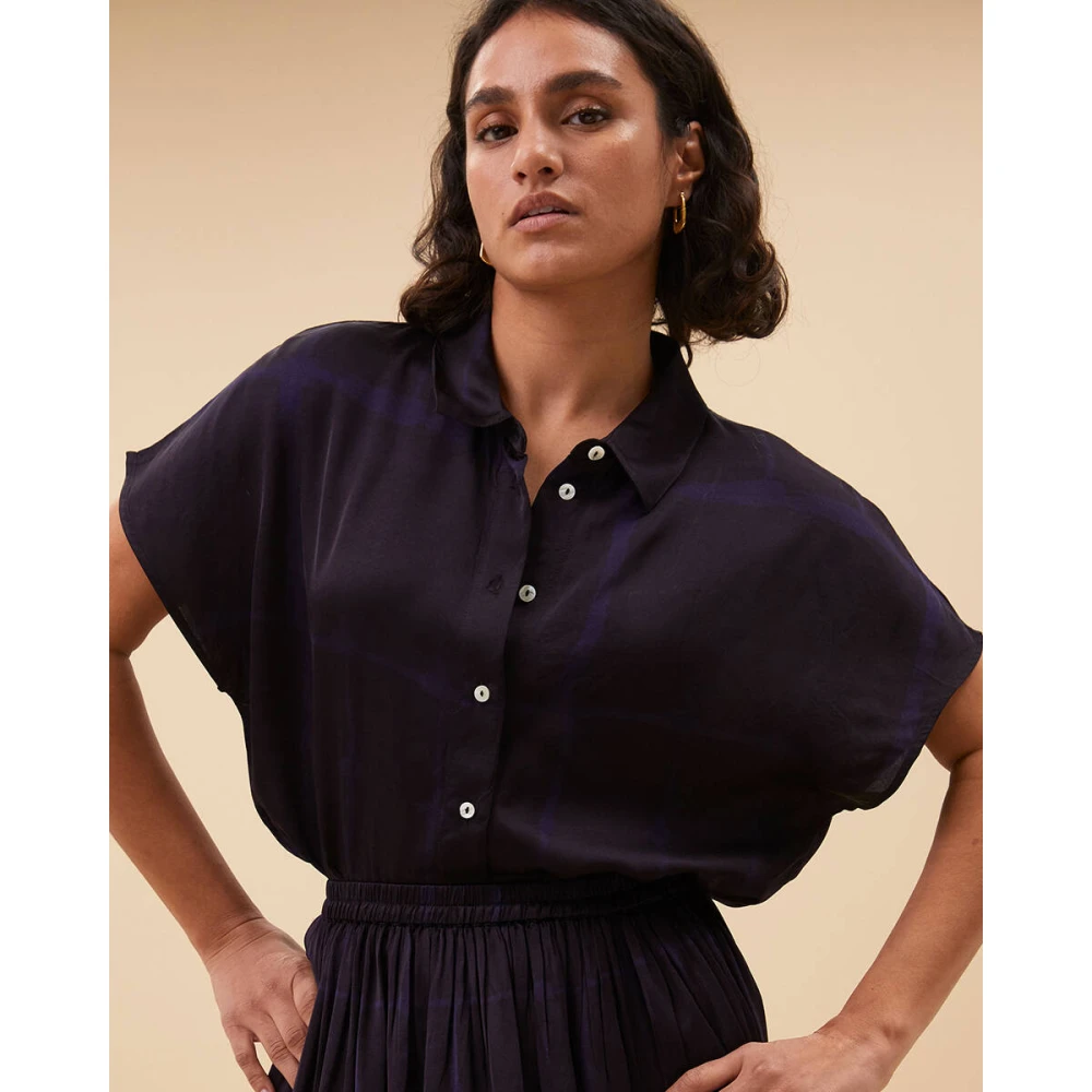 By-Bar Square Blouse Korte Mouw Black Dames