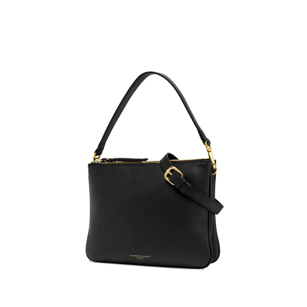 Gianni Chiarini Mat leren schoudertas met rits Black Dames