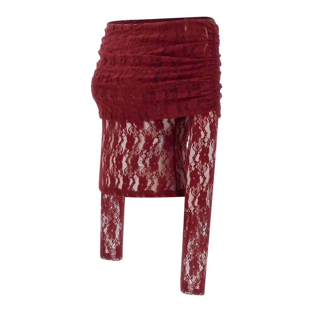 Rotate Birger Christensen Bordeaux Kleuren Top met Kant en Blote Schouders Red Dames