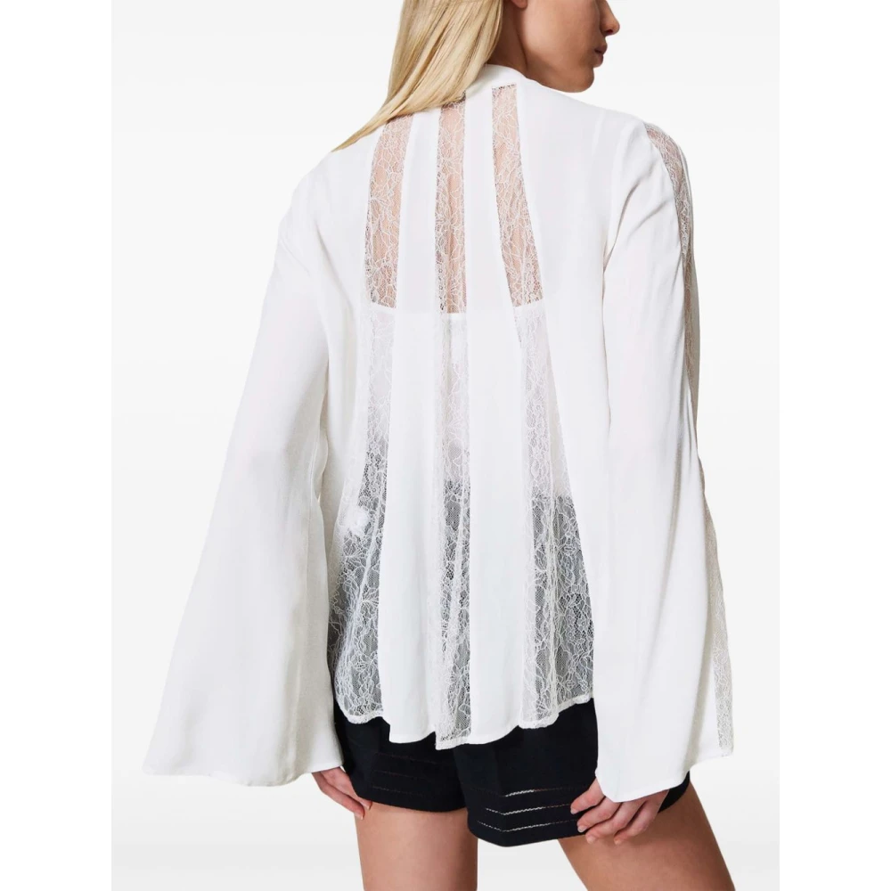 Twinset Witte Strik Kraag Shirt Lange Mouwen White Dames