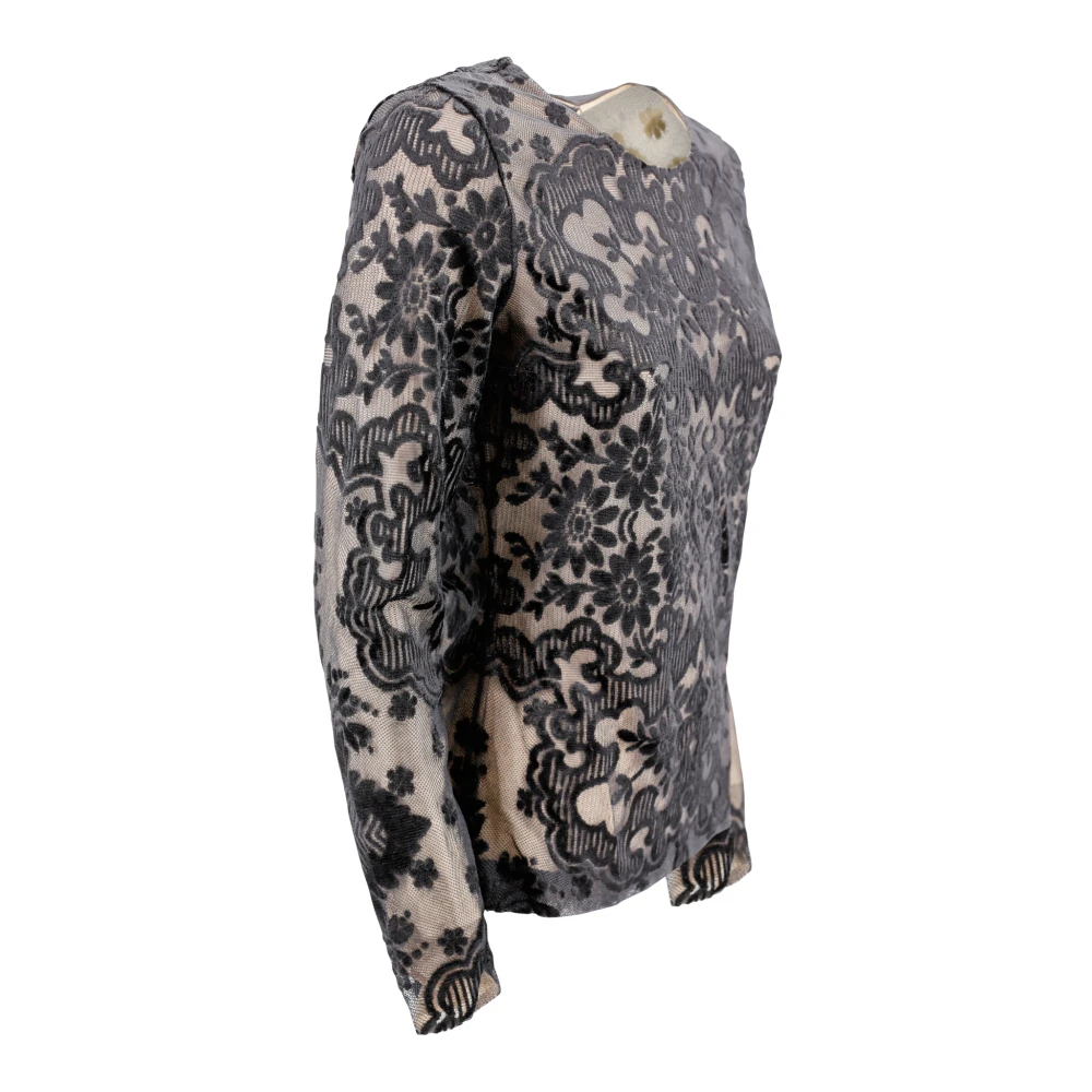 ETRO Velvet Bloemen Jacquard Crew Neck Top Black Dames