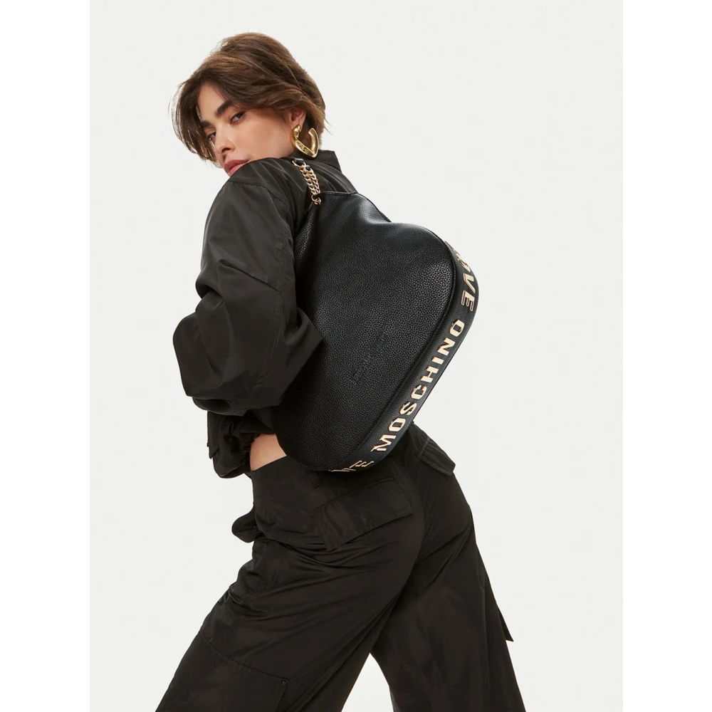 Love Moschino Zwarte schoudertas met gouden details Black Dames