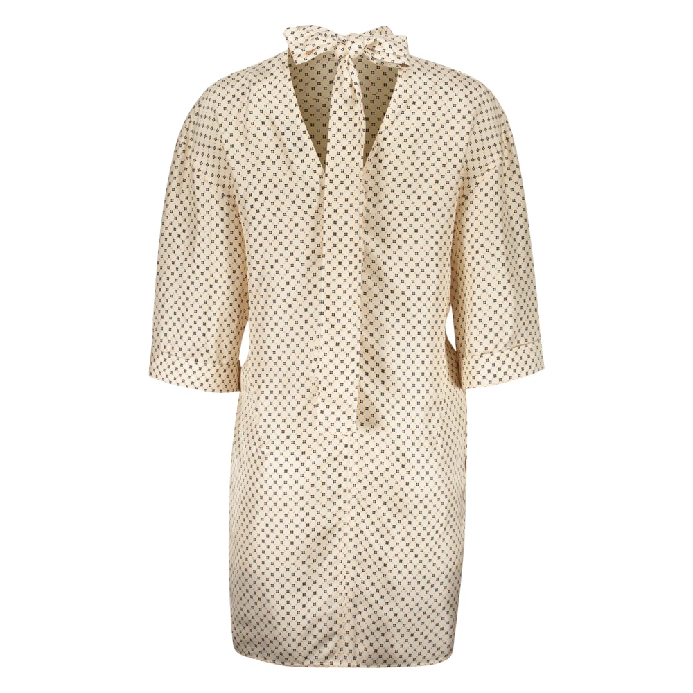 Lanvin Bloemen zijden mini-jurk met opstaande kraag Beige Dames
