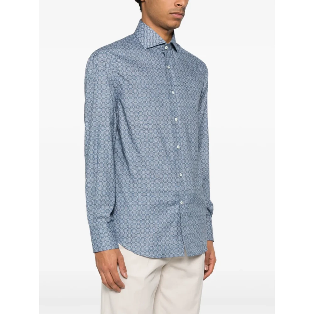 BRUNELLO CUCINELLI Bloemenprint overhemd in cerulean blauw Blue Heren