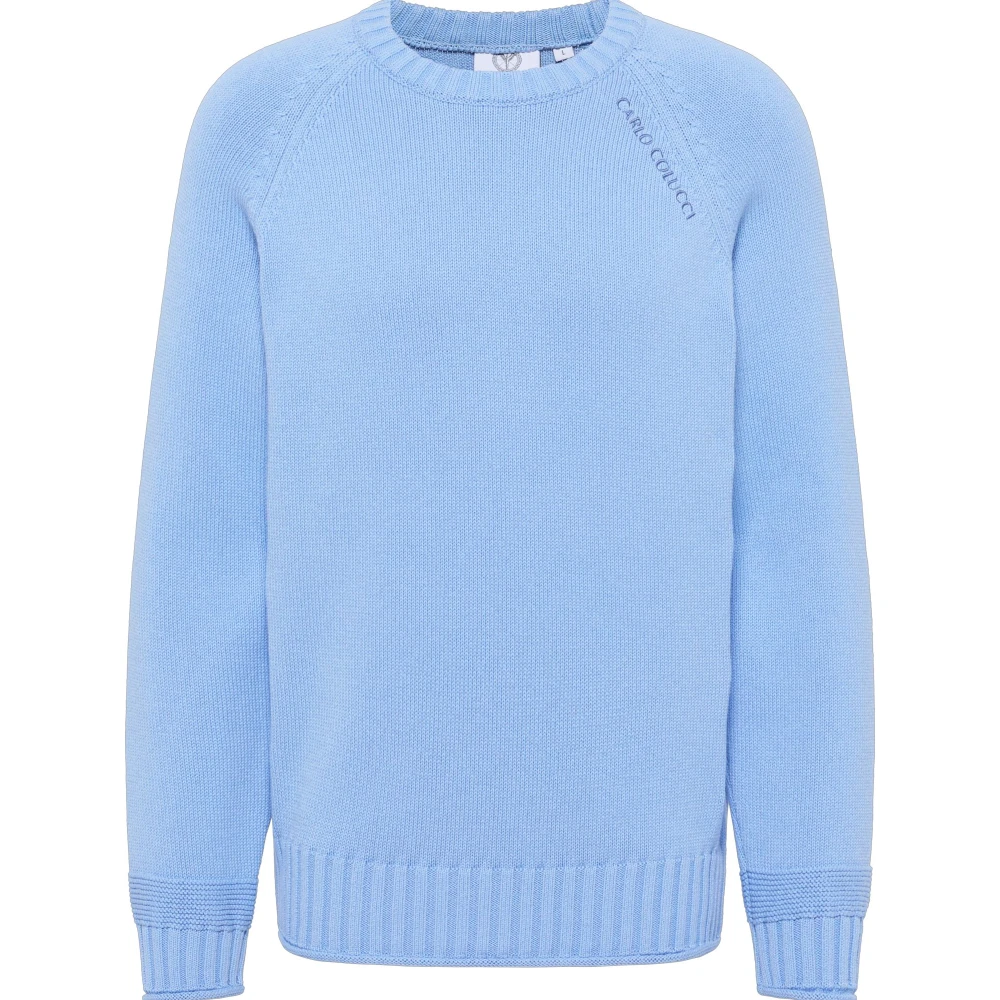 Carlo Colucci Men's Blue Round-Neck Knitwear, 2XL, Urban Chic Knit Jumper