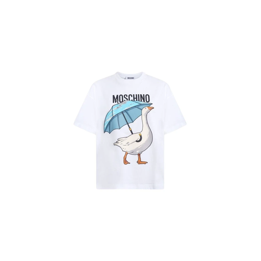 Moschino White T-Shirts, Female, Xs, Goose Cotton Jersey T-Shirt