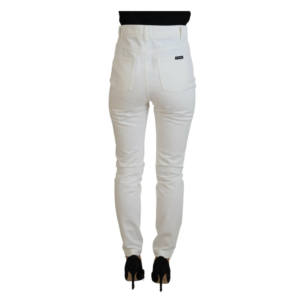Dolce & Gabbana Off White Skinny Denim Jeans met Hoge Taille White Dames