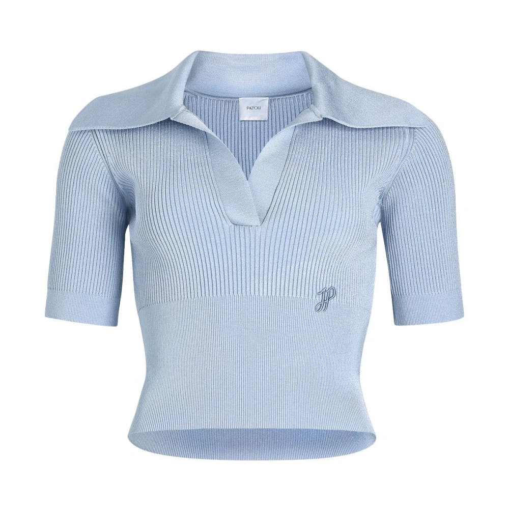 Patou Geborduurd Logo V-Hals Polo Shirt Blue Dames