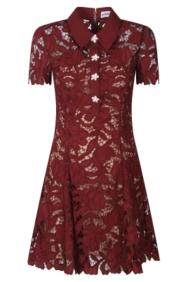 Burgundy Lace Mini Dress