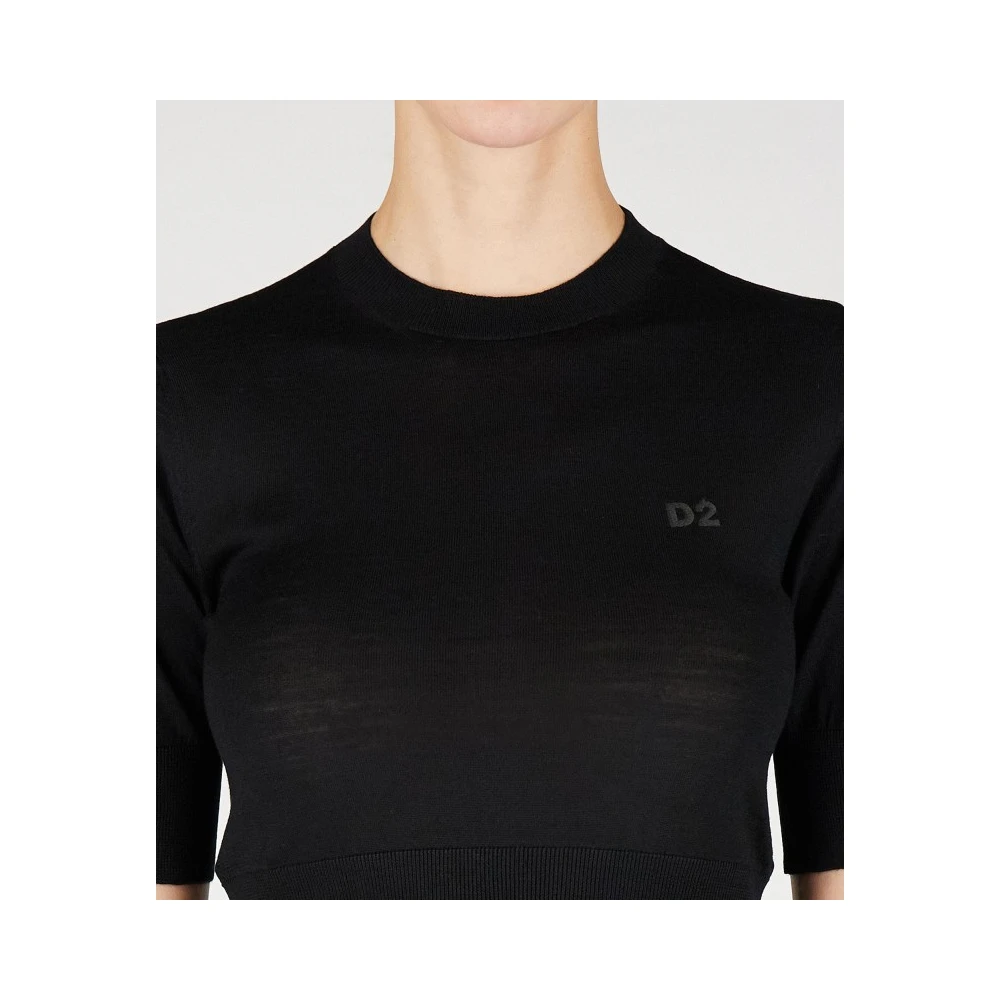 Dsquared2 Fijngebreide wollen trui ronde hals Black Dames