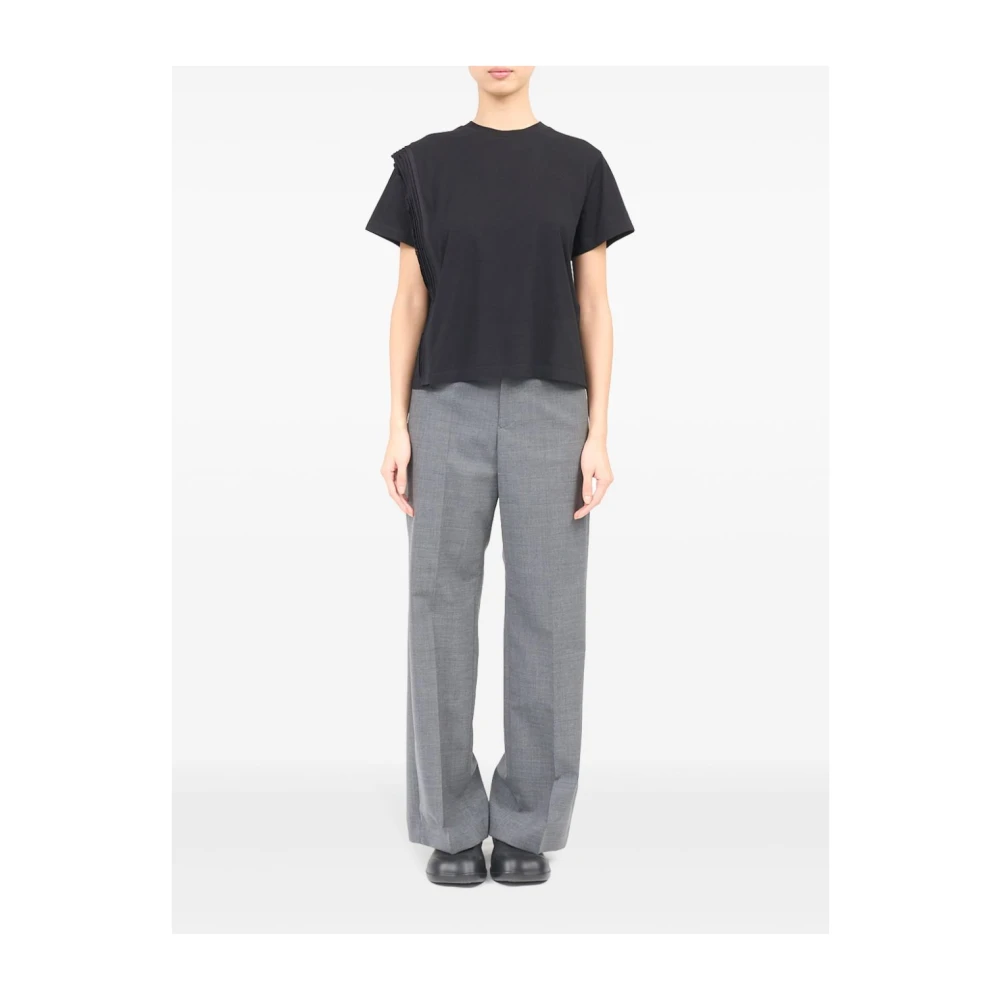 MM6 Maison Margiela Zwart Katoenen T-shirt Geplooid Detail Black Dames