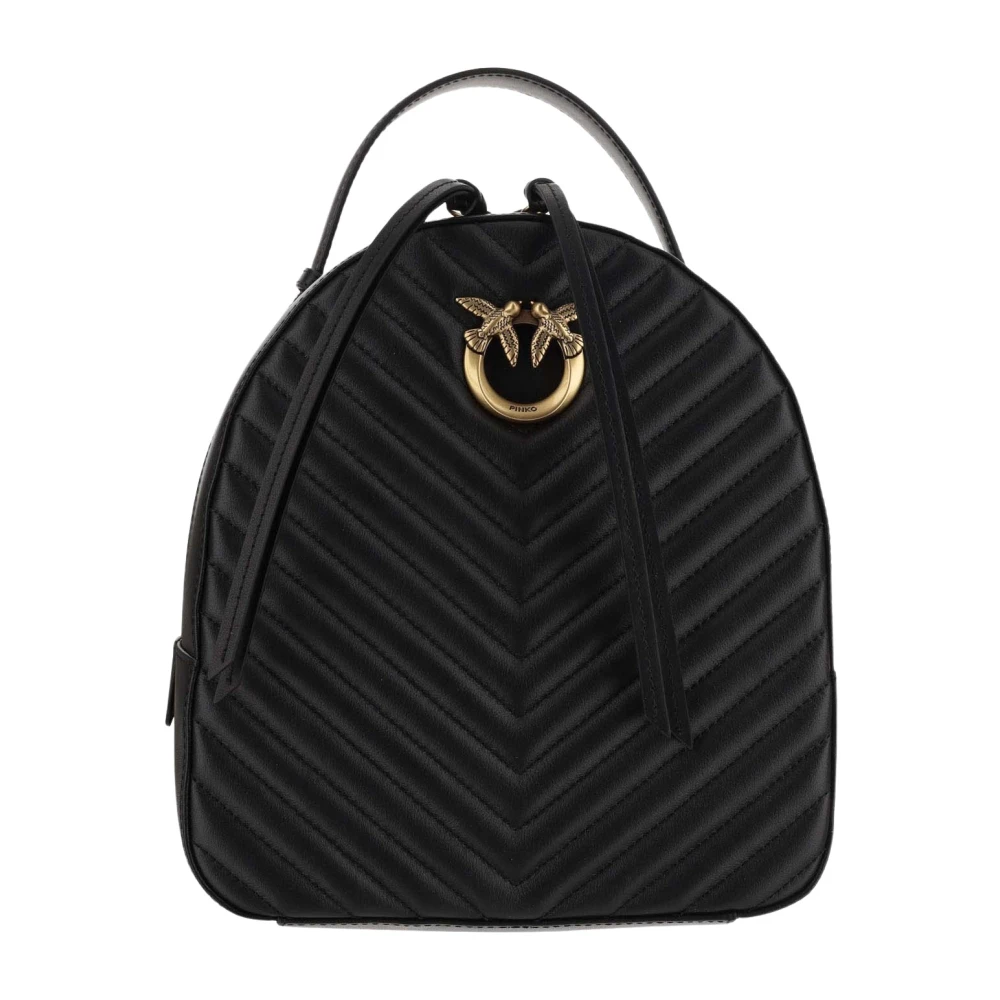 Pinko Gewatteerde Chevron Leren Rugzak Black Dames