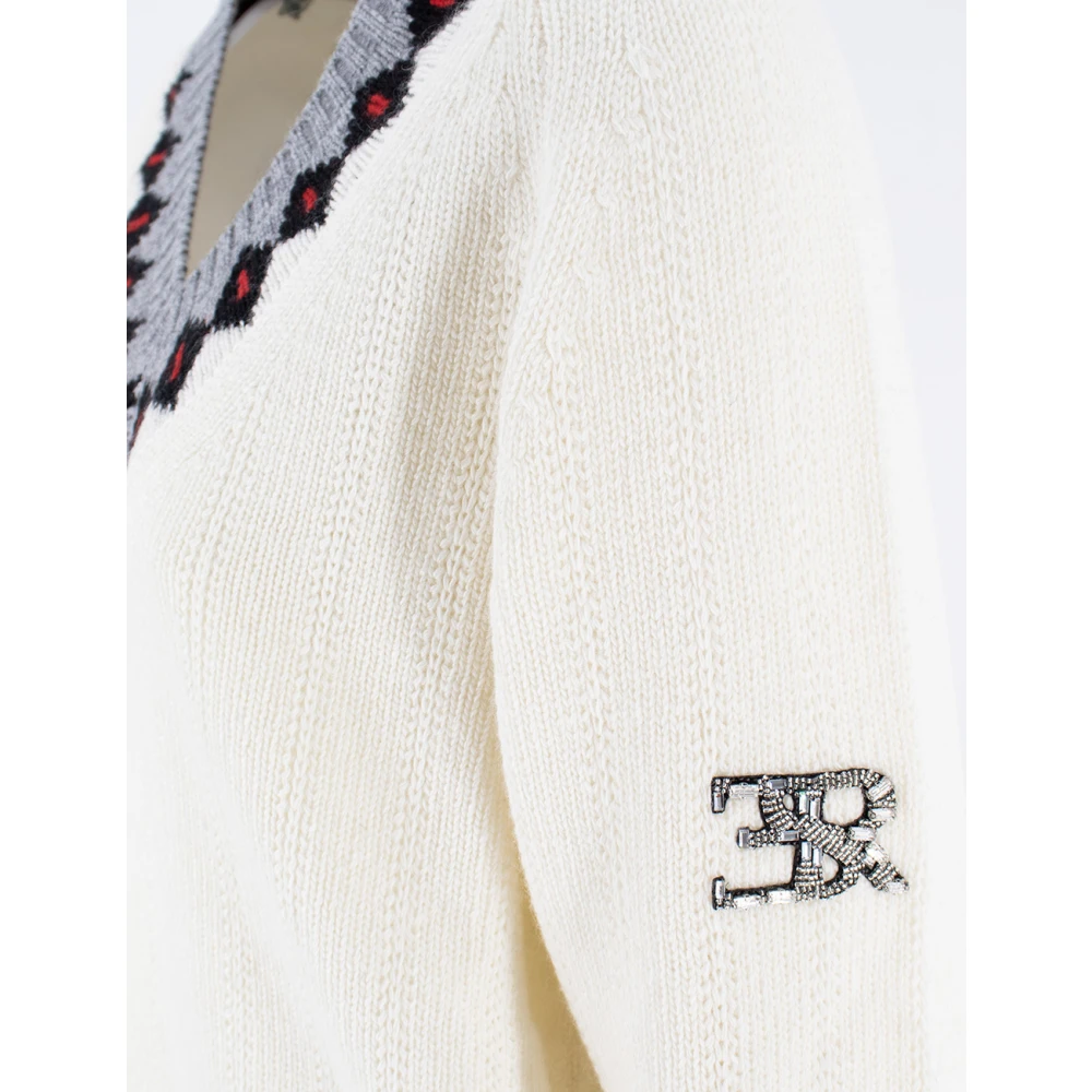 Ermanno Scervino Geborduurde V-hals Jumper Beige Dames