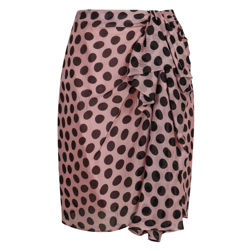 Nina Ricci Polka-dot Zijden Rok Gerimpeld Asymmetrisch Pink Dames
