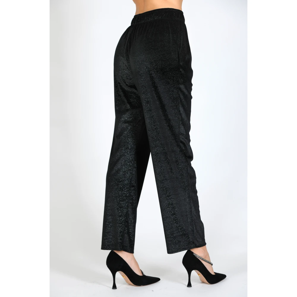 Giulia N Couture Fluwelen Lurex Broek Zwart Black Dames