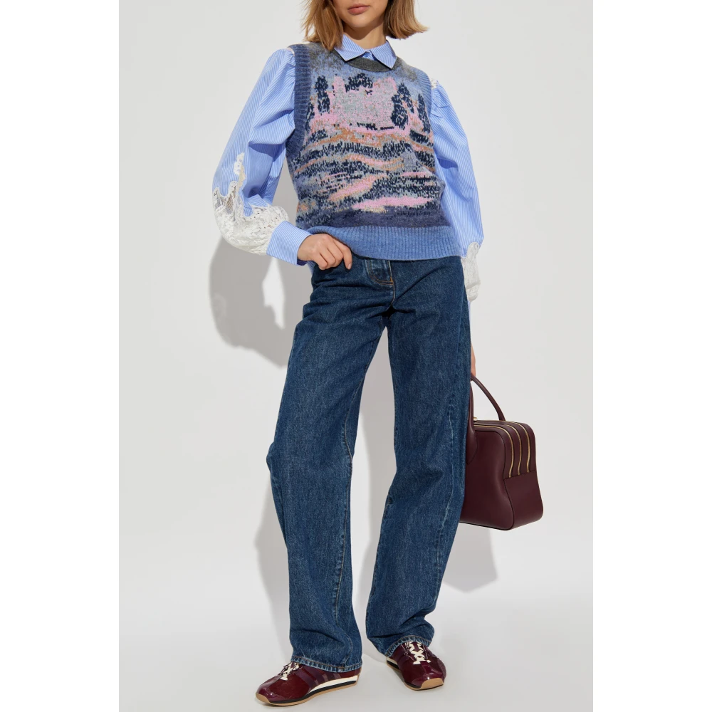 Munthe Vest met wollen afwerking Blue Dames