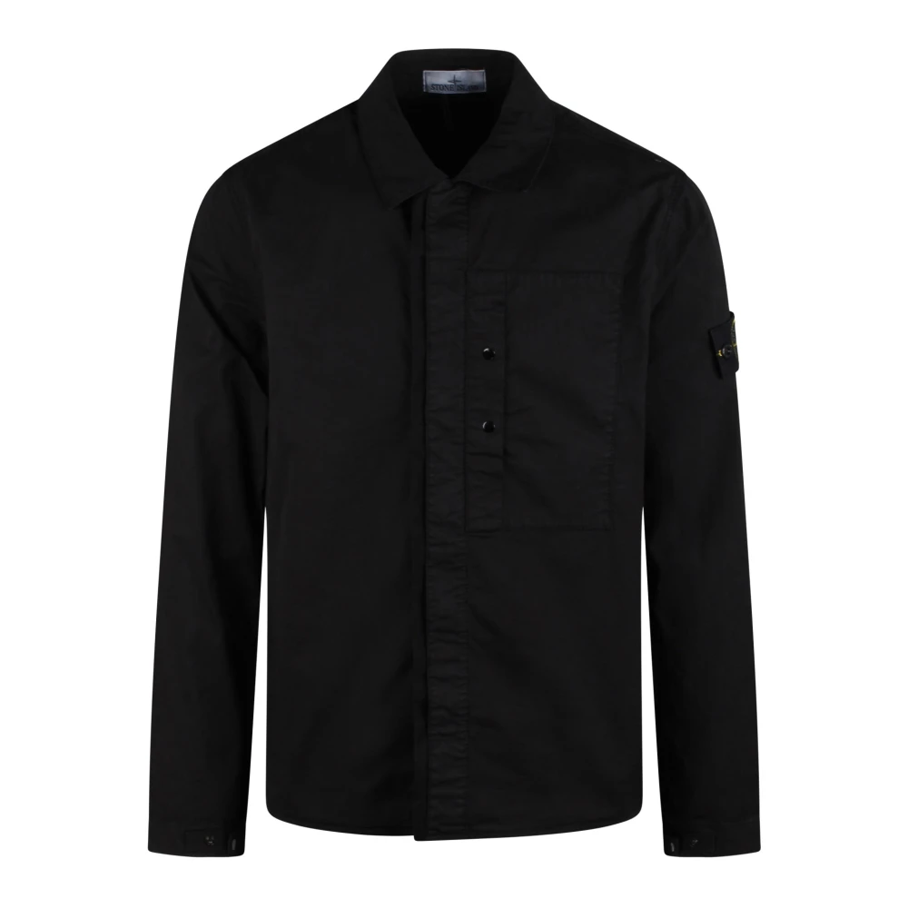 Stone Island Bomull Overshirt Jacka med Logo Patch Black, Herr