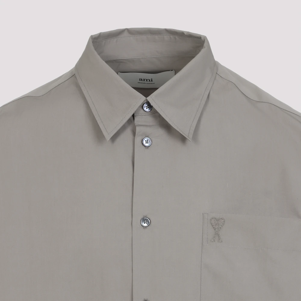 Ami Paris Korte Mouw Boxy Shirt in Ash Gray Heren