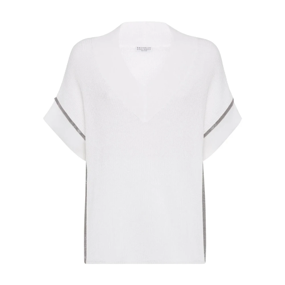 Brunello Cucinelli Vit V-ringad tröja Stickat Ss25 White, Dam