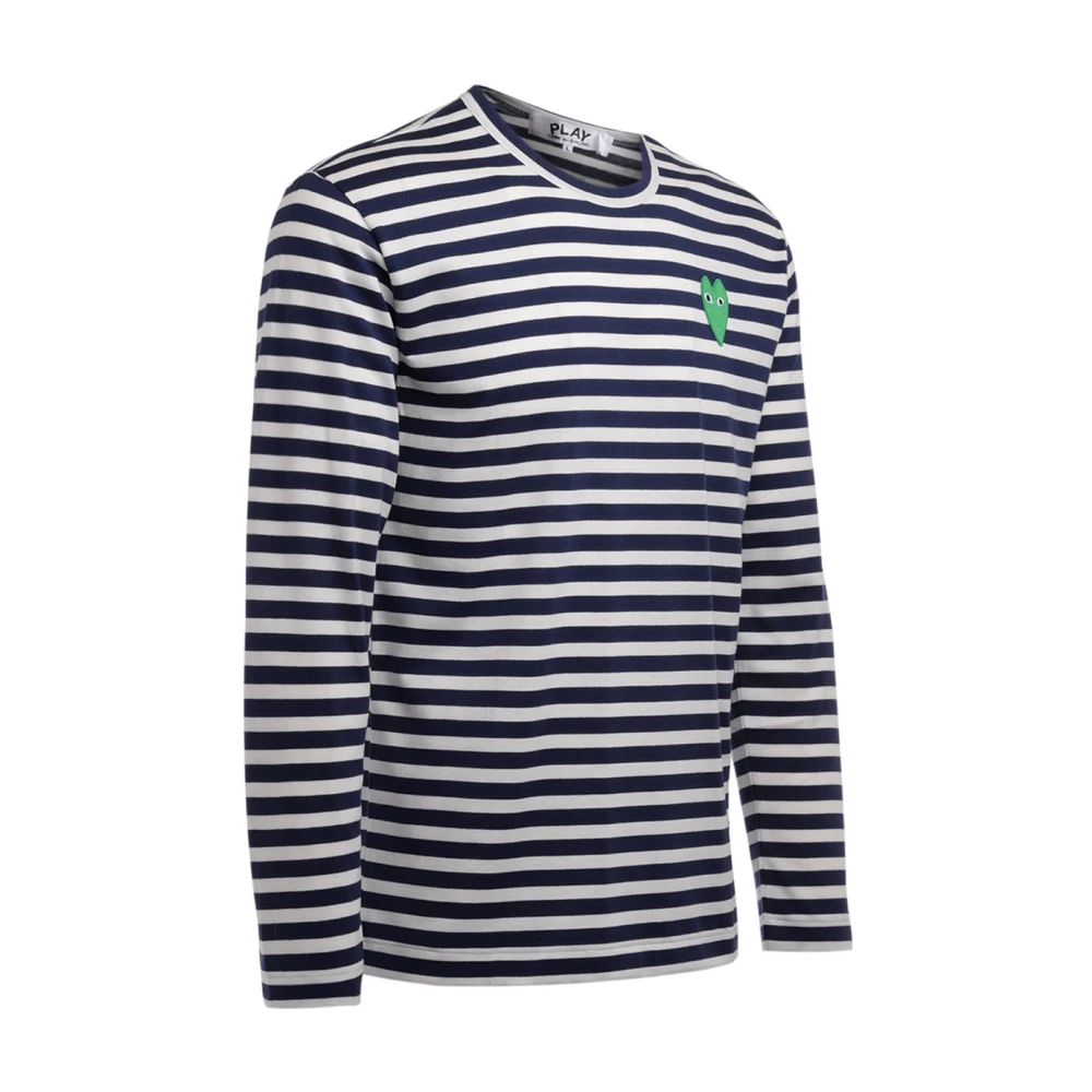 Comme des Garçons Play Gestreept T-shirt met lange mouwen en groen hart Blue Heren