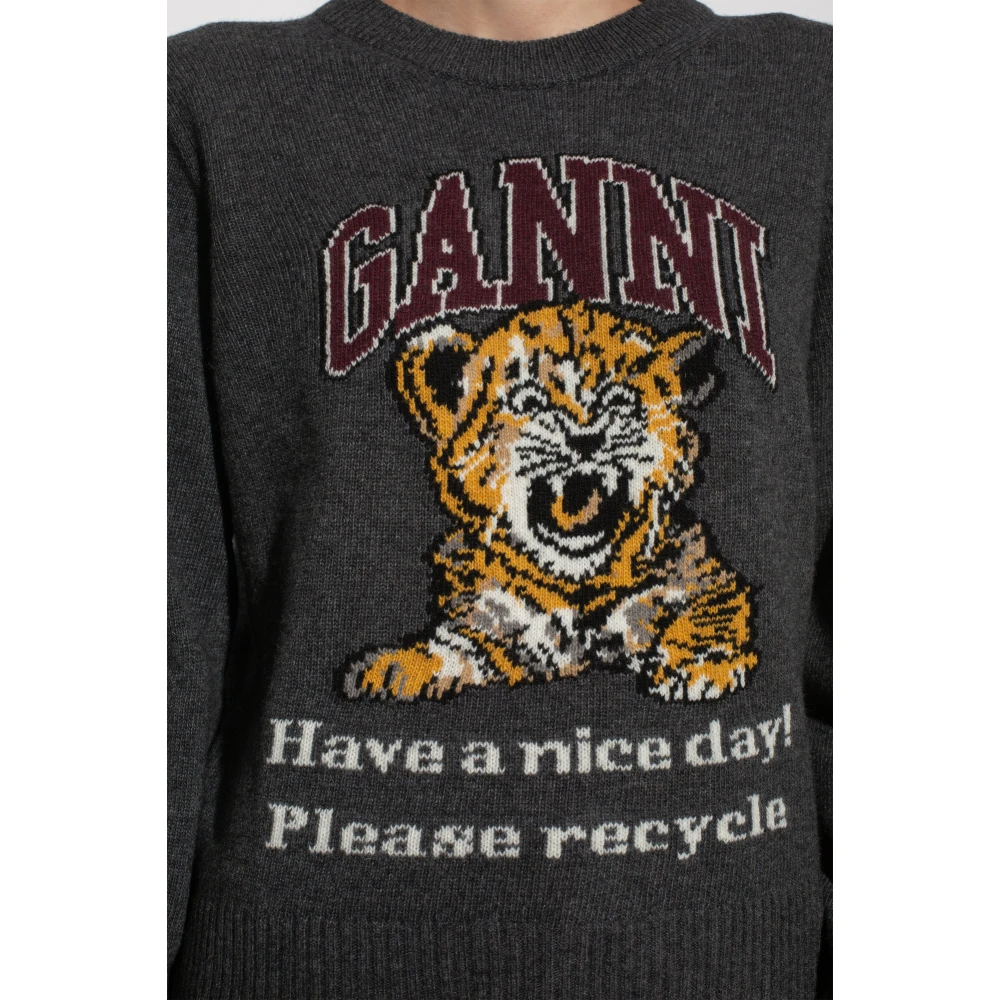 Ganni Trui met logo Gray Dames