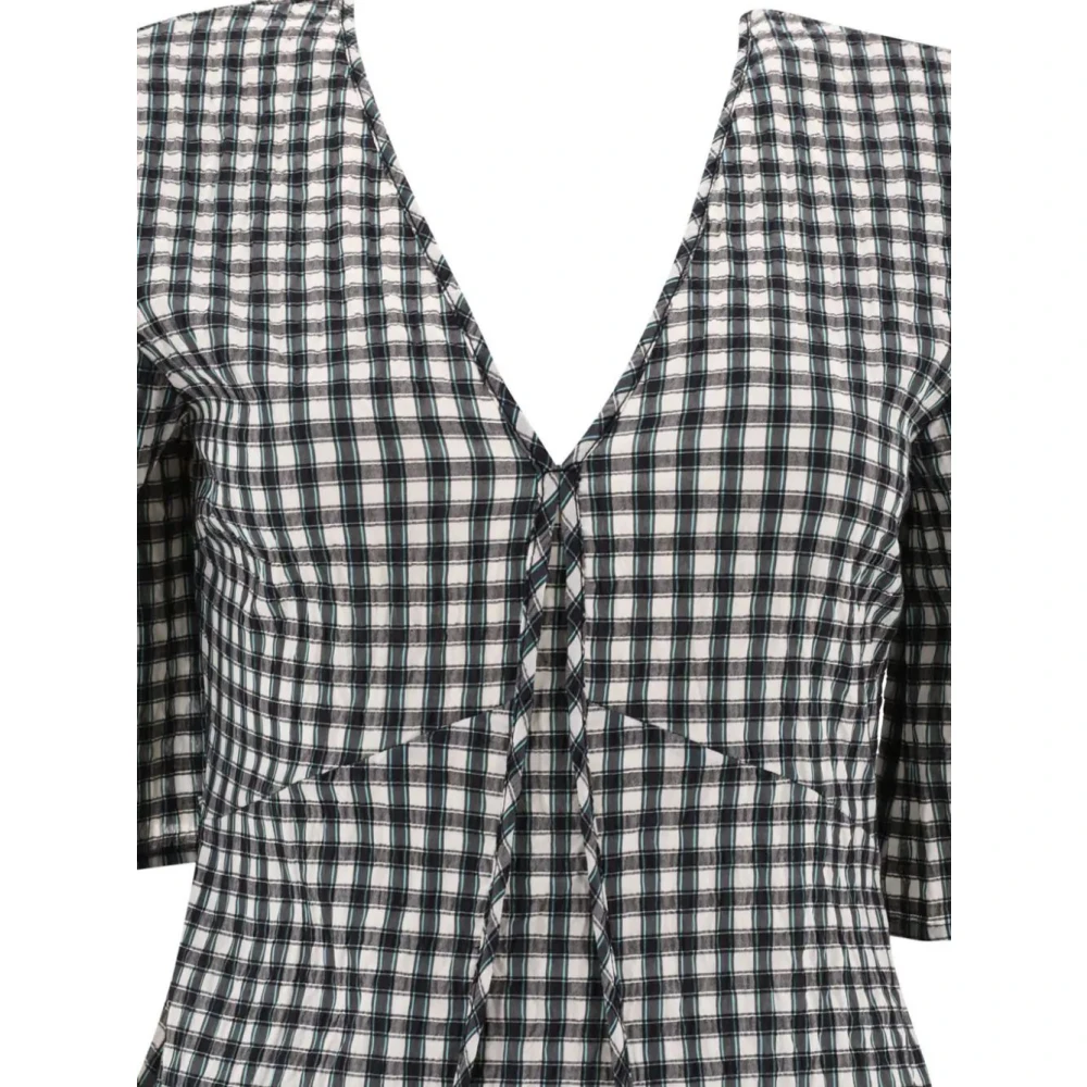 Ganni Geruite V-hals Lange Jurk Multicolor Dames