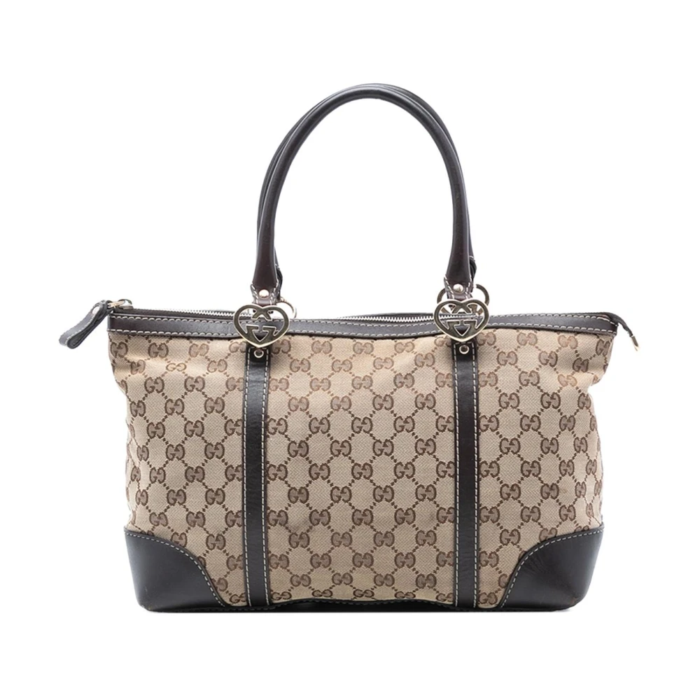 Gucci Vintage Women's Brown Pre-Owned Patterned Leather Trim Tote