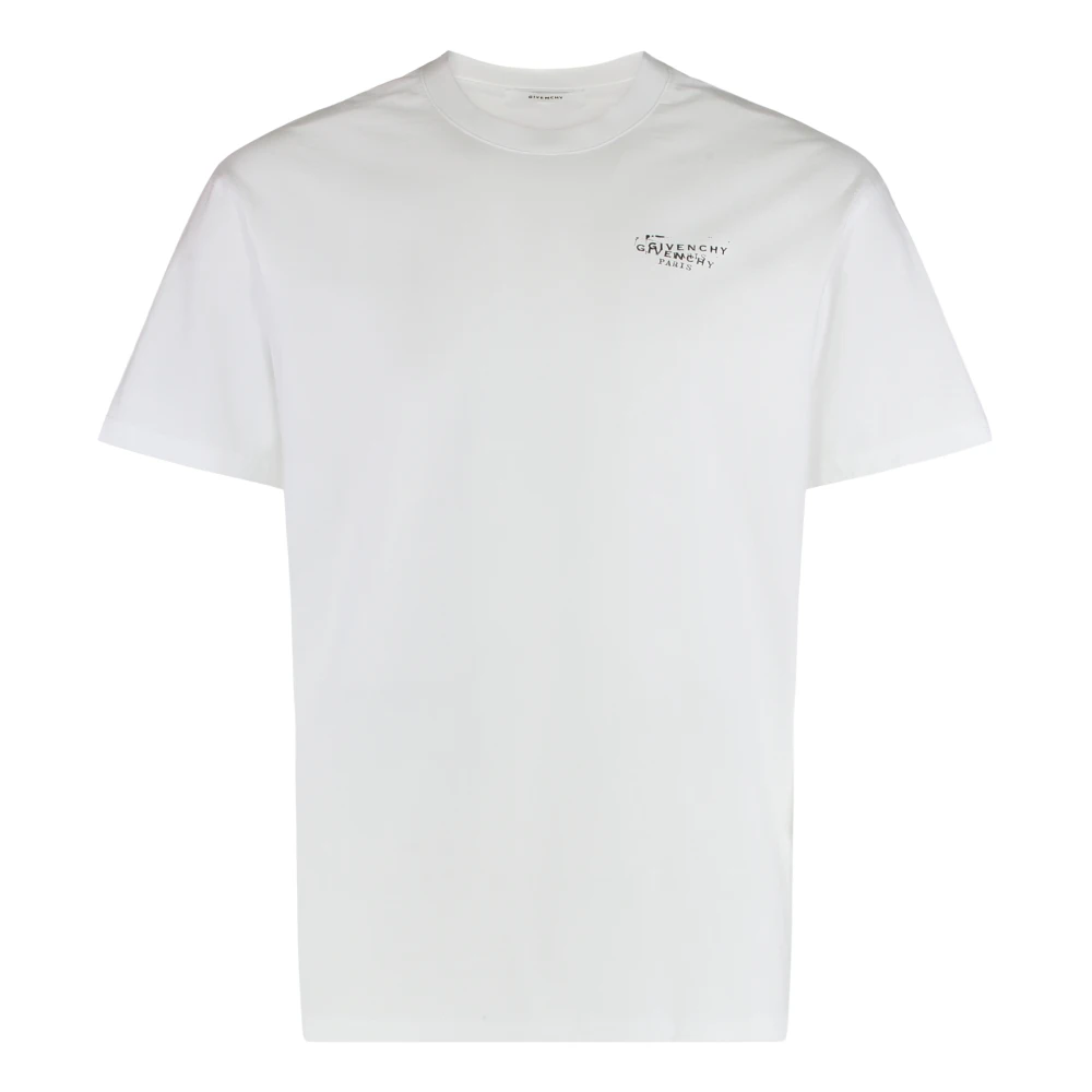 Givenchy Herr Vit Toppar S, Bomull, Bomulls-T-Shirt Med Stämpeltryck