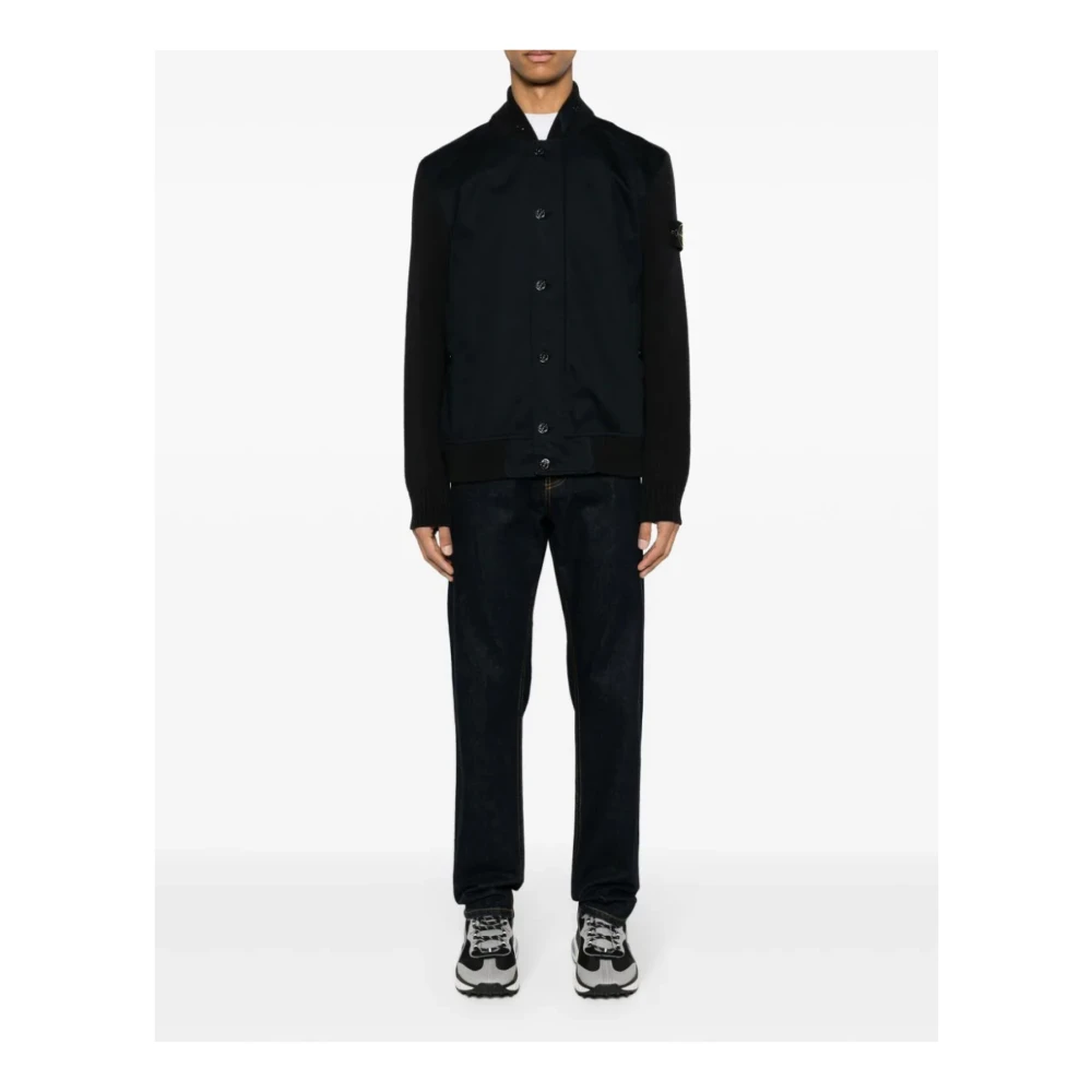 Stone Island Zwarte Compass Logo Bomber Jacket Black Heren