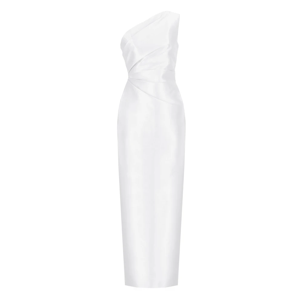 Solace London Witte Satijnen One-Shoulder Jurk White Dames